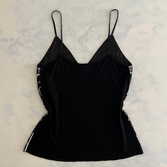 NWT Express Spaghetti Black Silver Sequin Lined Y2K Empire Cut Cocktail Blouse - Picture 2 of 8